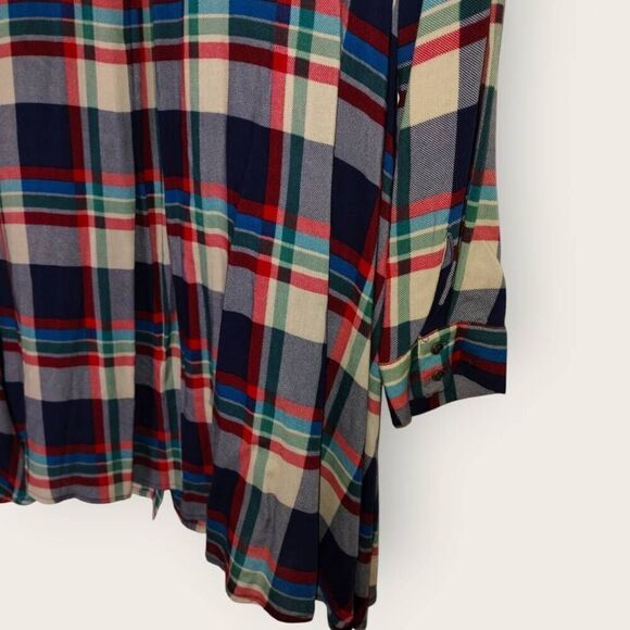 LULUS Womens Tunic Sz Medium Red‎ Blue Plaid Long Sleeve Flared Shirt Dress Prep - Picture 7 of 13